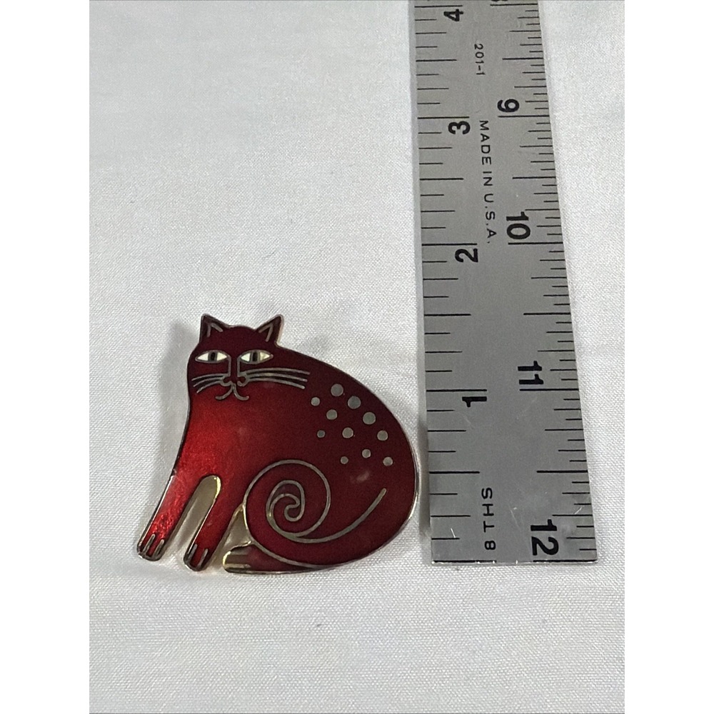 Vintage Laurel Burch Cheshire Cat Brooch Red Enamel Gold Tone Signed Pin - Picture 3 of 3